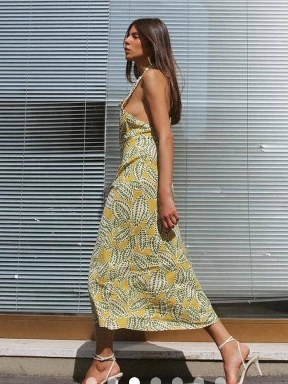 NWT Zara Green /Yellow Linen Blend Leaf Print Backless Halter Midi Dress Size XL - Picture 13 of 14